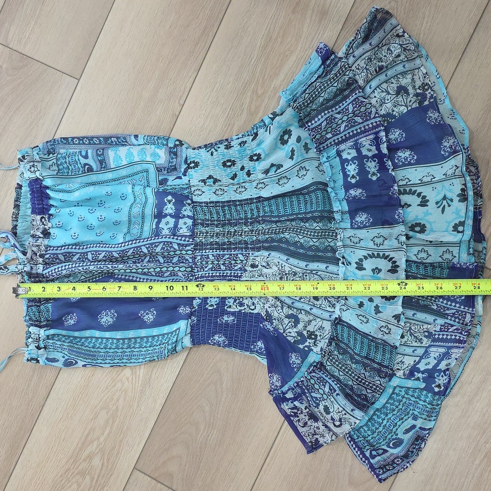 Blue Patchwork Halter Smocked Ruffled Mini Dress - image 7